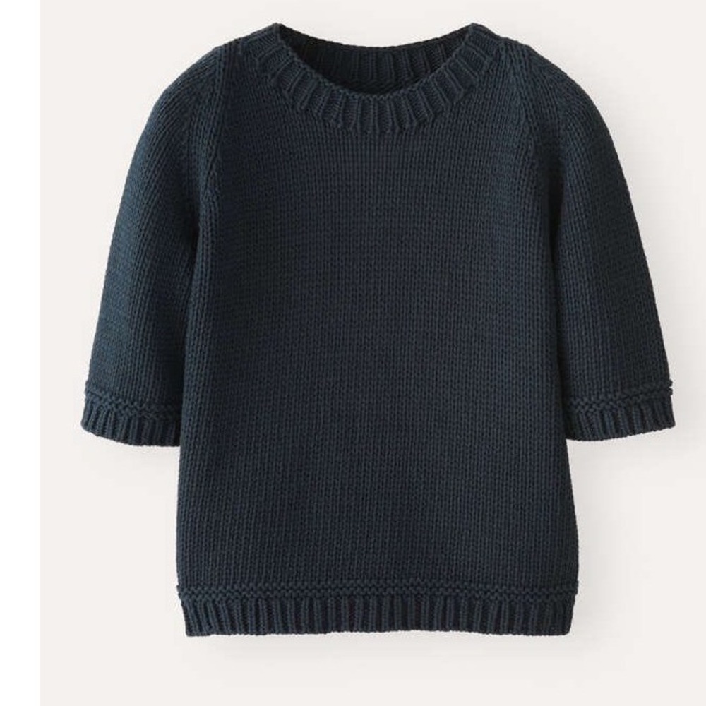 Poetry Womens Navy Blue 100% Cotton Chunky Knit Short Sleeve Sweater Size 12